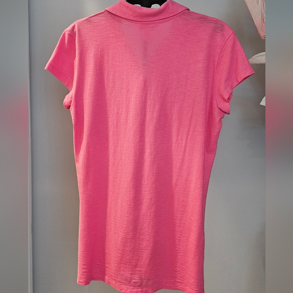 Lilly Pulitzer Polo Golf Shirt Solid Pink Thin Lightweight Top Med - Picture 2 of 4